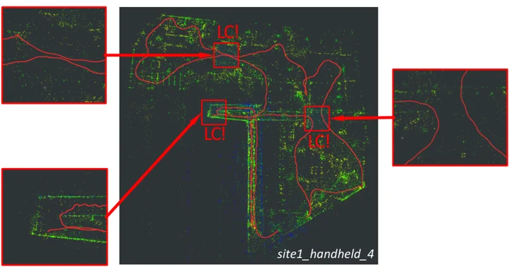 Fig. 4: Loop closures and reconstructed trajectory in the Hilti SLAM Challenge.